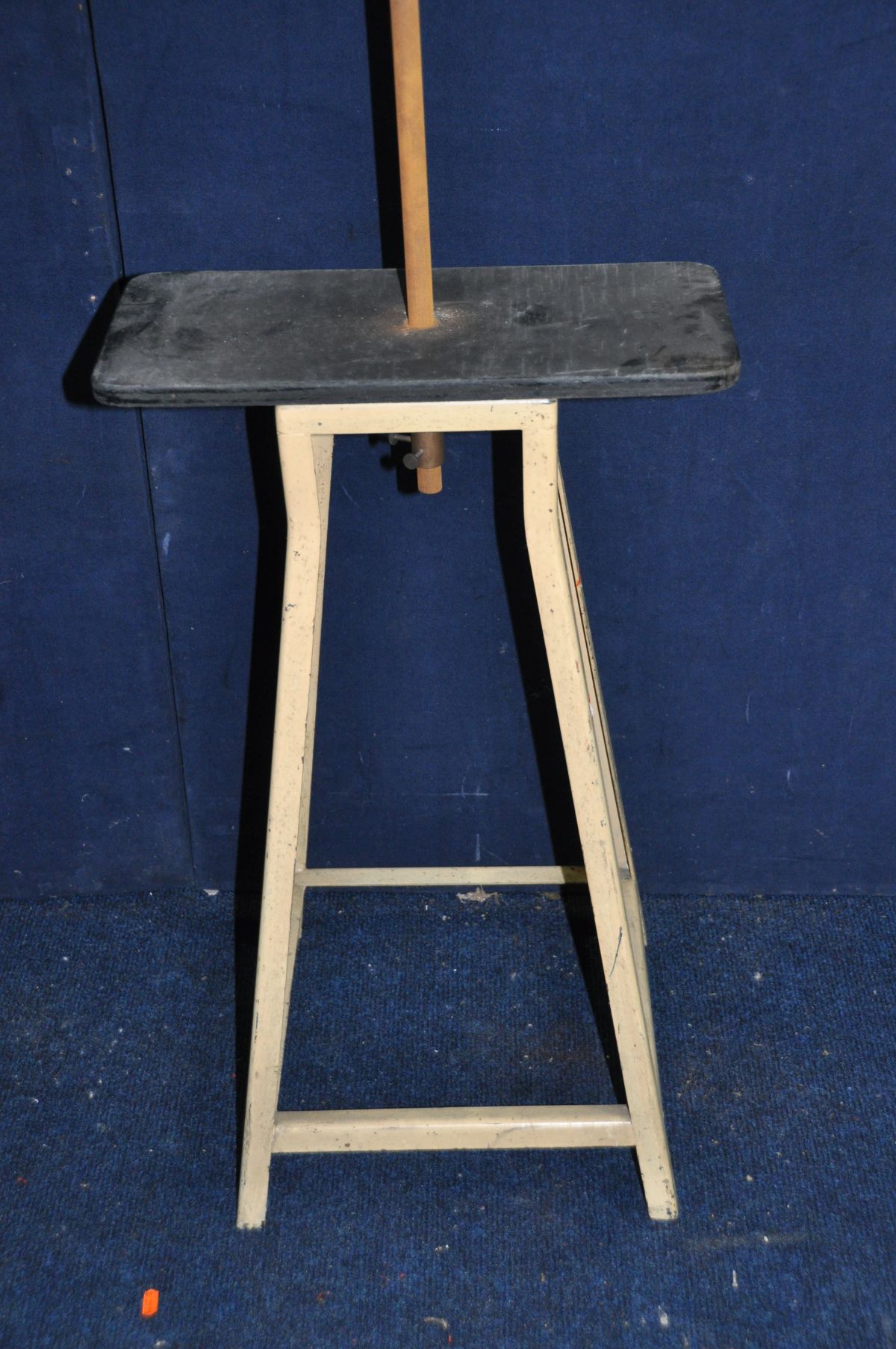 A MID 20TH CENTURY ARTIST MODELLING TABLE (possibly a converted stool) with shaped angle iron legs - Image 2 of 3