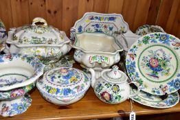 THIRTEEN PIECES OF MASONS IRONSTONE POTTERY, comprising 'Paynsley' pattern tea pot, two 'Strathmore'