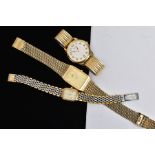 A LADIES 'OMEGA' WRISTWATCH AND TWO GENTS 'SEIKO' WRISTWATCHES, the ladies watch with a rounded