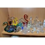 A COLLECTION OF 20TH CENTURY GLASS BIRD AND ANIMAL FIGURES, including a German lead crystal 'Wonders