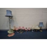 A LARGE QUANTITY OF LIGHTING, to include a brass Corinthian table lamp, three ceramic and six