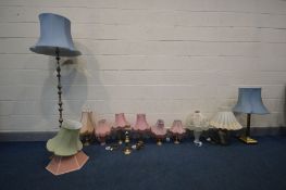 A LARGE QUANTITY OF LIGHTING, to include a brass Corinthian table lamp, three ceramic and six