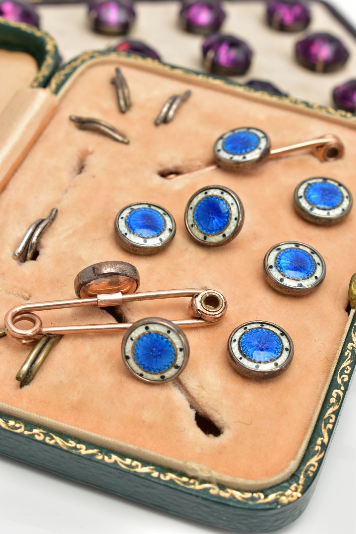 TWO CASED SETS OF DRESS STUDS, the first a set of six silver enamelled studs, each of a circular - Image 5 of 5