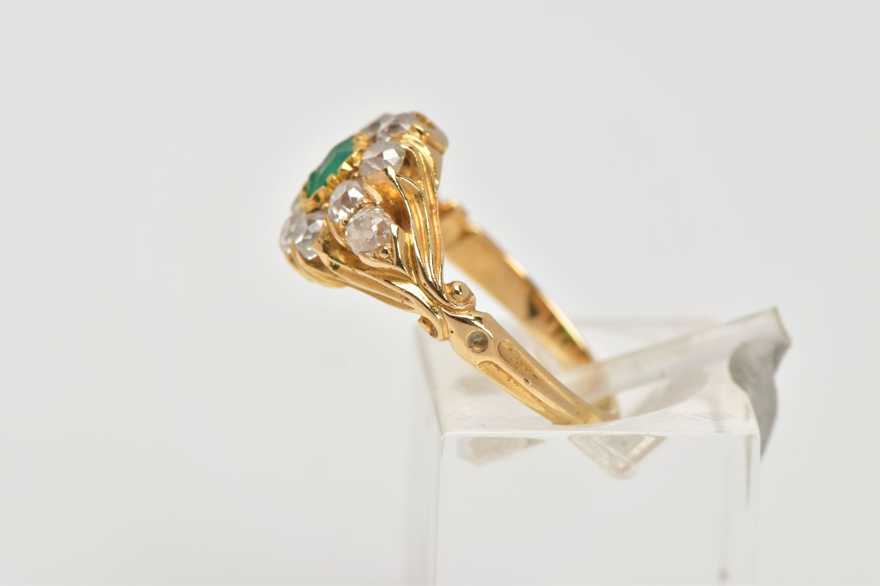 AN EARLY 20TH CENTURY EMERALD AND DIAMOND CLUSTER RING, centring on an AF square cut emerald ( - Image 2 of 4