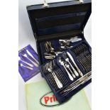 A COMPLETE 'PRIMA EDWARDIAN' CANTEEN OF CUTLERY, blue briefcase style case, complete with a full set