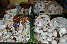 FOUR BOXES OF CERAMICS, ETC, to include Sheridan, Queens China 'Olde England', Albany and Sutherland