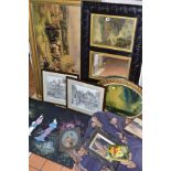 PAINTINGS AND PRINTS etc to include an oil on board portrait of a Victorian female figure, splits to