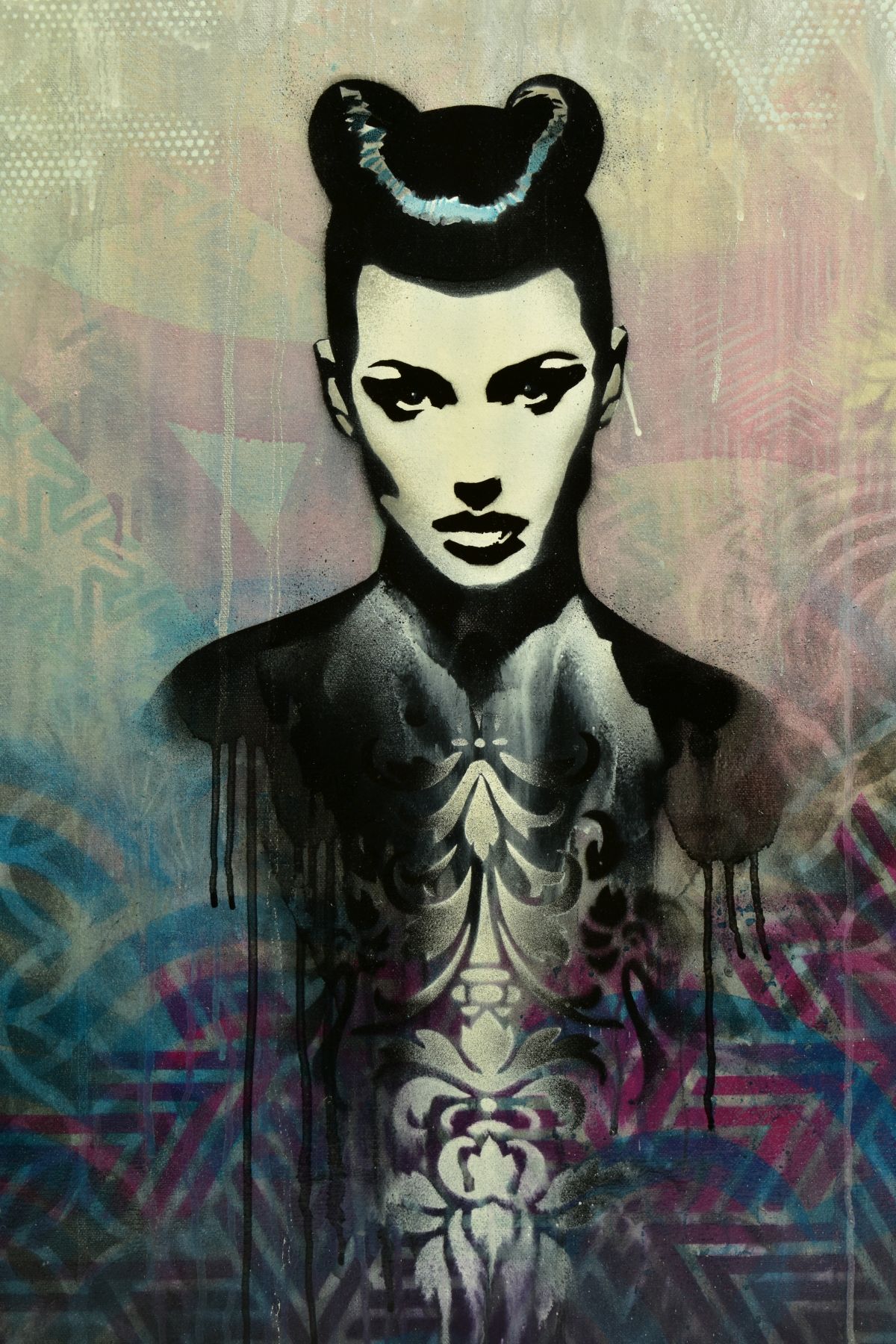 TROIKA (CONTEMPORARY) 'DARK HUMOUR', a stencil portrait of a female figure, signed verso, mixed - Image 2 of 7