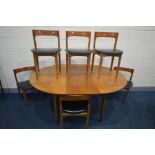 A NATHAN MID CENTURY TEAK CIRCULAR DINING TABLE, open length 169cm x diameter 124cm x height 76cm