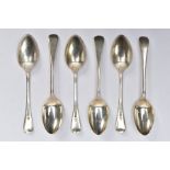SIX EARLY 20TH CENTURY SILVER DESSERT SPOONS, each of a plain polished old English pattern, each