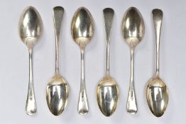 SIX EARLY 20TH CENTURY SILVER DESSERT SPOONS, each of a plain polished old English pattern, each