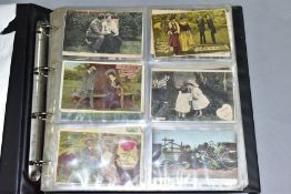 POSTCARDS, approximately 405 postcards in one album, featuring early 20th century examples depicting
