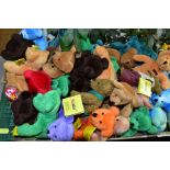 THREE BOXES OF TEENIE BEANIE BABIES AND OTHER SOFT TOYS including German Sunkid bears, a Beanie