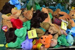 THREE BOXES OF TEENIE BEANIE BABIES AND OTHER SOFT TOYS including German Sunkid bears, a Beanie