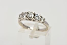 A 9CT WHITE GOLD FIVE STONE RING, designed with a row of five graduated, circular cut, colourless