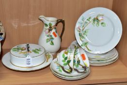 A LATE VICTORIAN ROYAL WORCESTER PART TEA SET MOULDED IN RELIEF WITH MOSS ROSE BUDS, comprising a