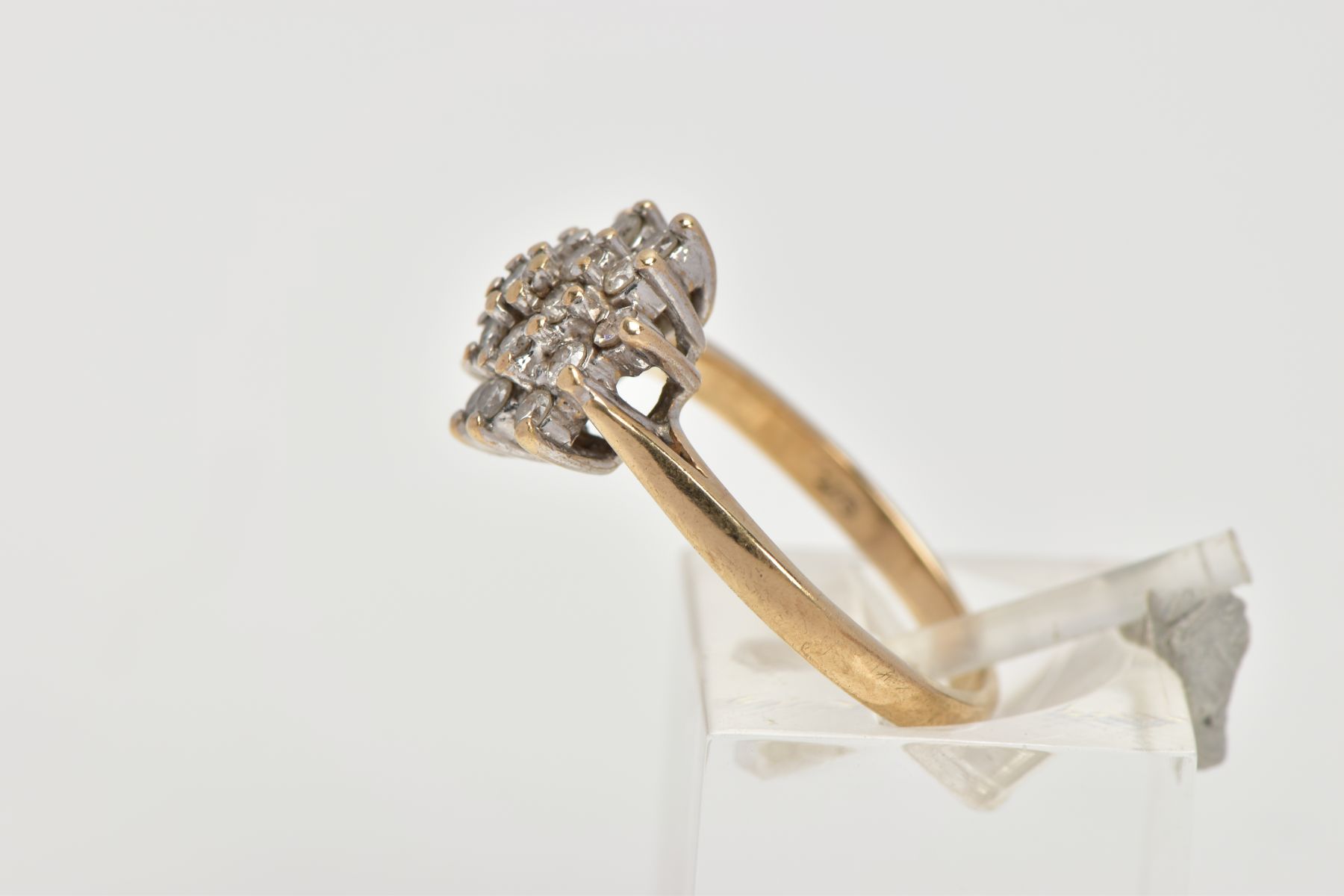 A 9CT GOLD DIAMOND CLUSTER RING, the cluster designed with claw set, round brilliant cut diamonds, - Image 2 of 4