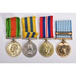 GROUP OF FOUR WWII/KOREA MEDALS, Defence & War Medal un-named as issued, Queens Korea Medal, named