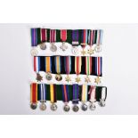 THREE GROUPS OF MINIATURE MEDALS, to include two groups of 8 and one of seven, mostly modern, but