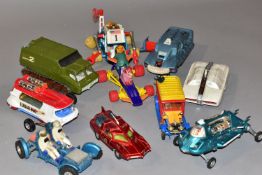 A QUANTITY OF UNBOXED AND ASSORTED PLAYWORN MAINLY FILM & TV RELATED DIECAST VEHICLES, to include