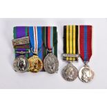 TWO MINIATURE GROUPS OF MEDALS, Court mounted QEII Csm bars NI, S.ARABIA, RADFAN & Queens Golden
