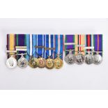 COURT MOUNTED MODERN GROUPS OF MINIATURE MEDALS, QEII CSM, IRAQ, AFGHANISTAN, (all with bar) ASM.,