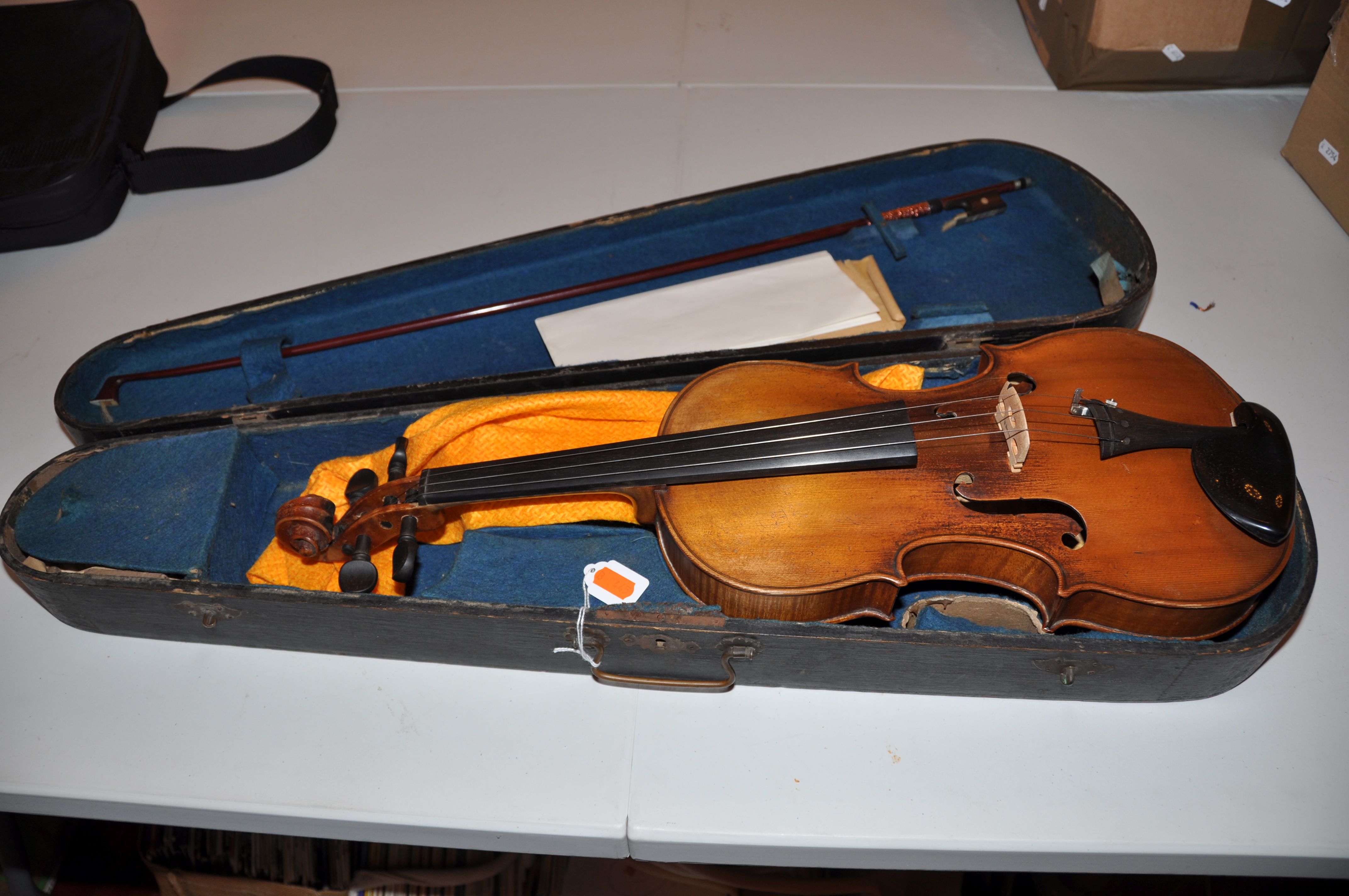 A CASED VIOLIN with internal paper label stating Alexandri Gagliano Alomnus with two piece flamed