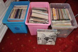 THREE TRAYS CONTAINING APPROX THREE HUNDRED AND FIFTY LPs , 12in singles and 78s including Love