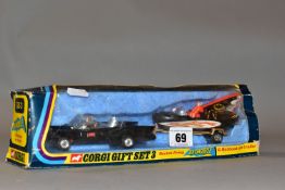A BOXED CORGI TOYS BATMOBILE AND BATBOAT ON TRAILER GIFT SET No.3, later 3rd issue with Batmobile