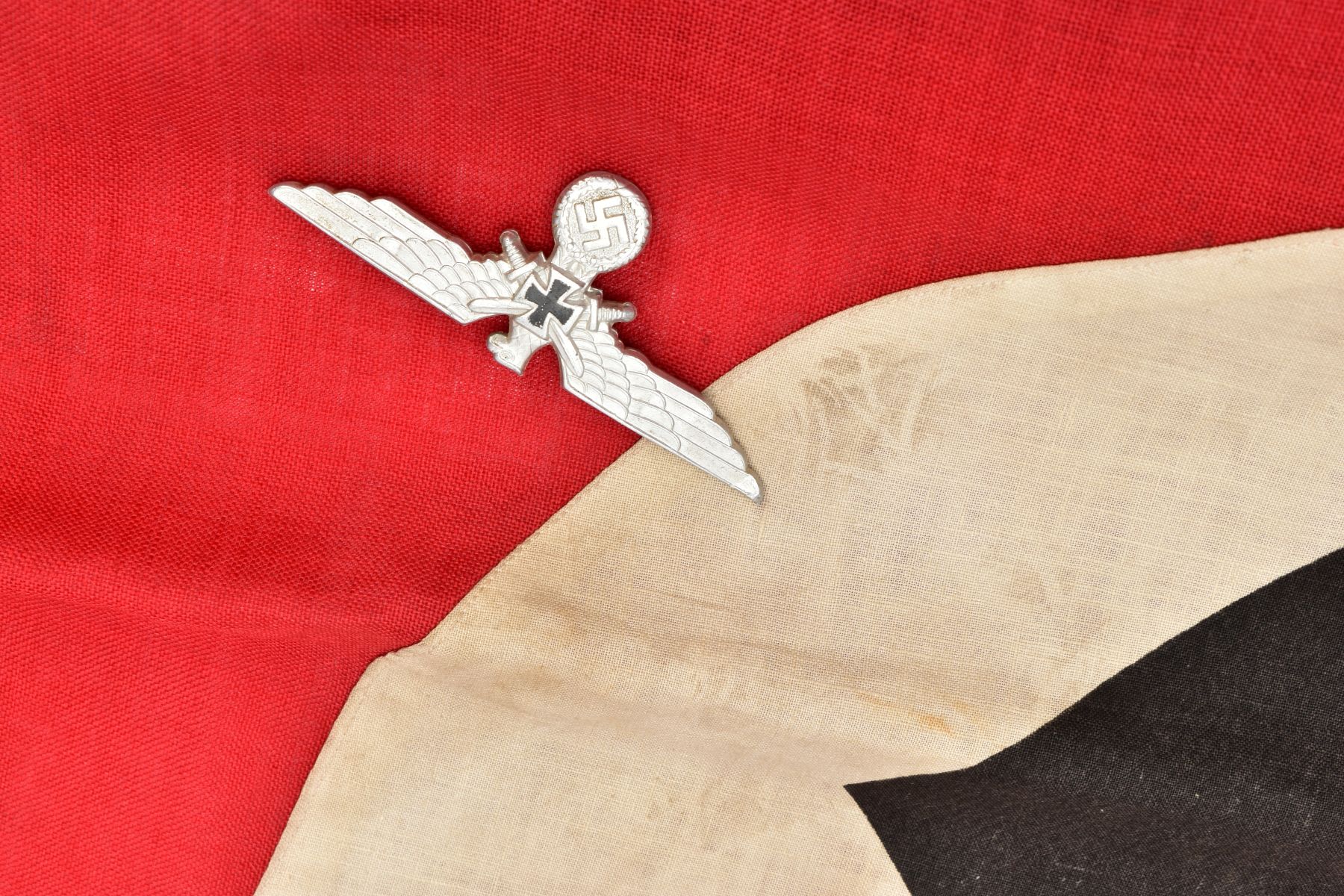 THIRD REICH GERMAN ITEMS, a 90cm x 90cm approximate banner, Nazi with offset Swastika logo, but no - Image 2 of 4