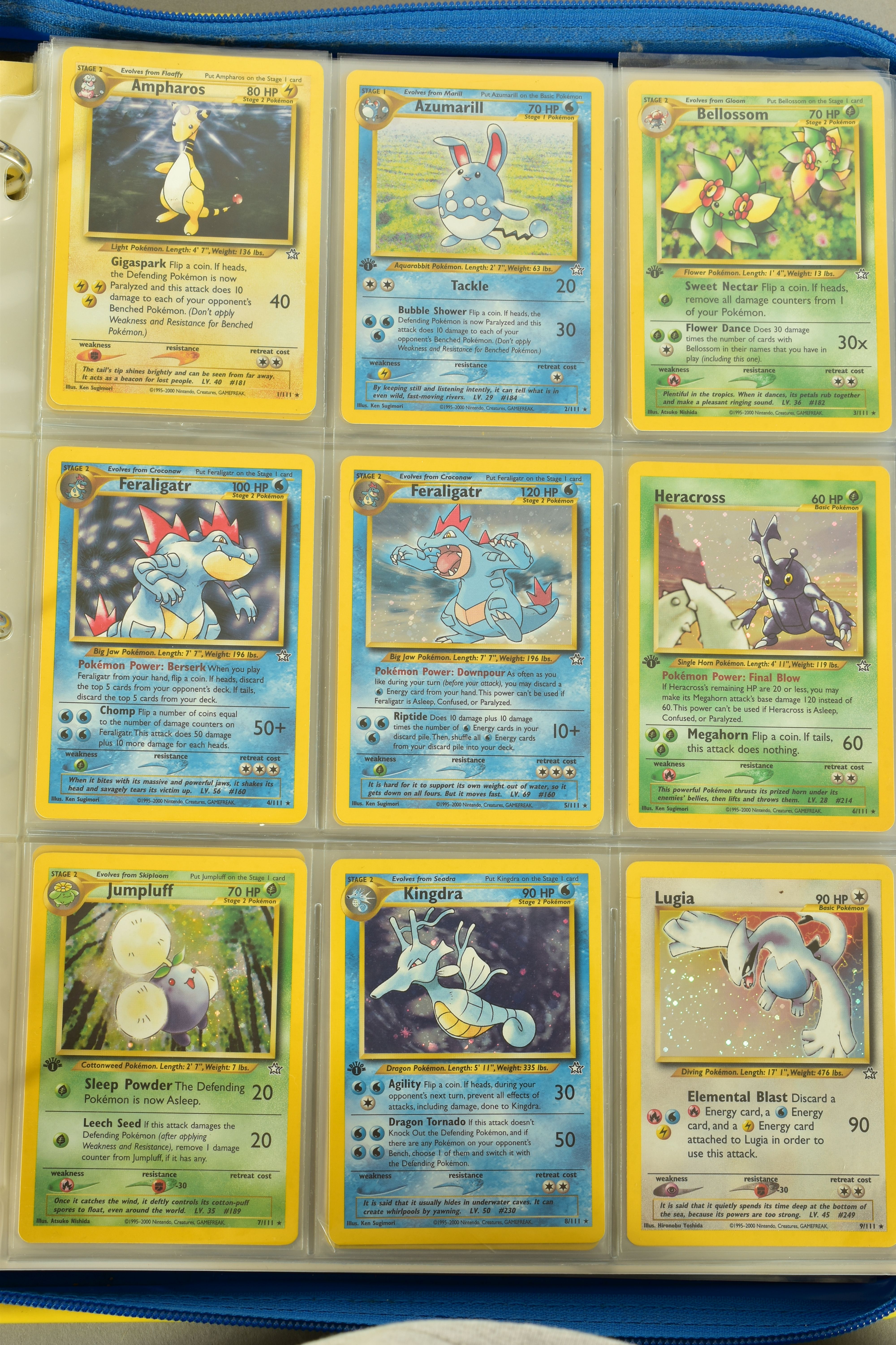 THE COMPLETE POKEMON CARD NEO GENESIS AND NEO DISCOVERY SETS, containing many first edition cards.