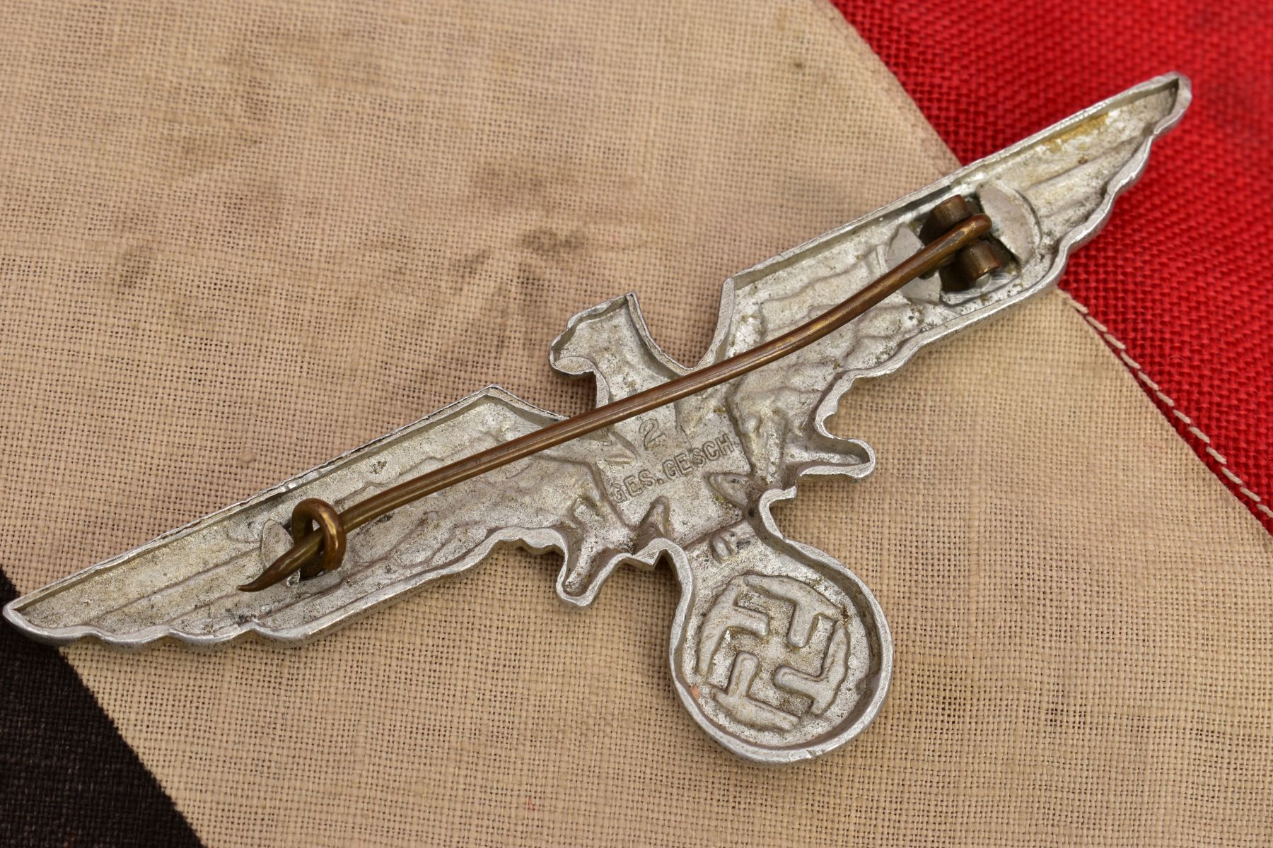 THIRD REICH GERMAN ITEMS, a 90cm x 90cm approximate banner, Nazi with offset Swastika logo, but no - Image 4 of 4