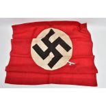 THIRD REICH GERMAN ITEMS, a 90cm x 90cm approximate banner, Nazi with offset Swastika logo, but no