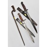 THREE MILITARY BAYONETS, to include Victorian period Socket bayonet possobly French, Rifle bayonet