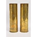 TWO WWI ERA SHELL CASES, in Trench Art form, with ornated Holly design, have been polished but in