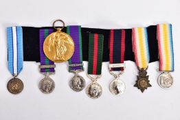 A GROUP OF MINIATURE MEDALS AND WWI VICTORY MEDAL, as follows seven Miniature medals mounted on