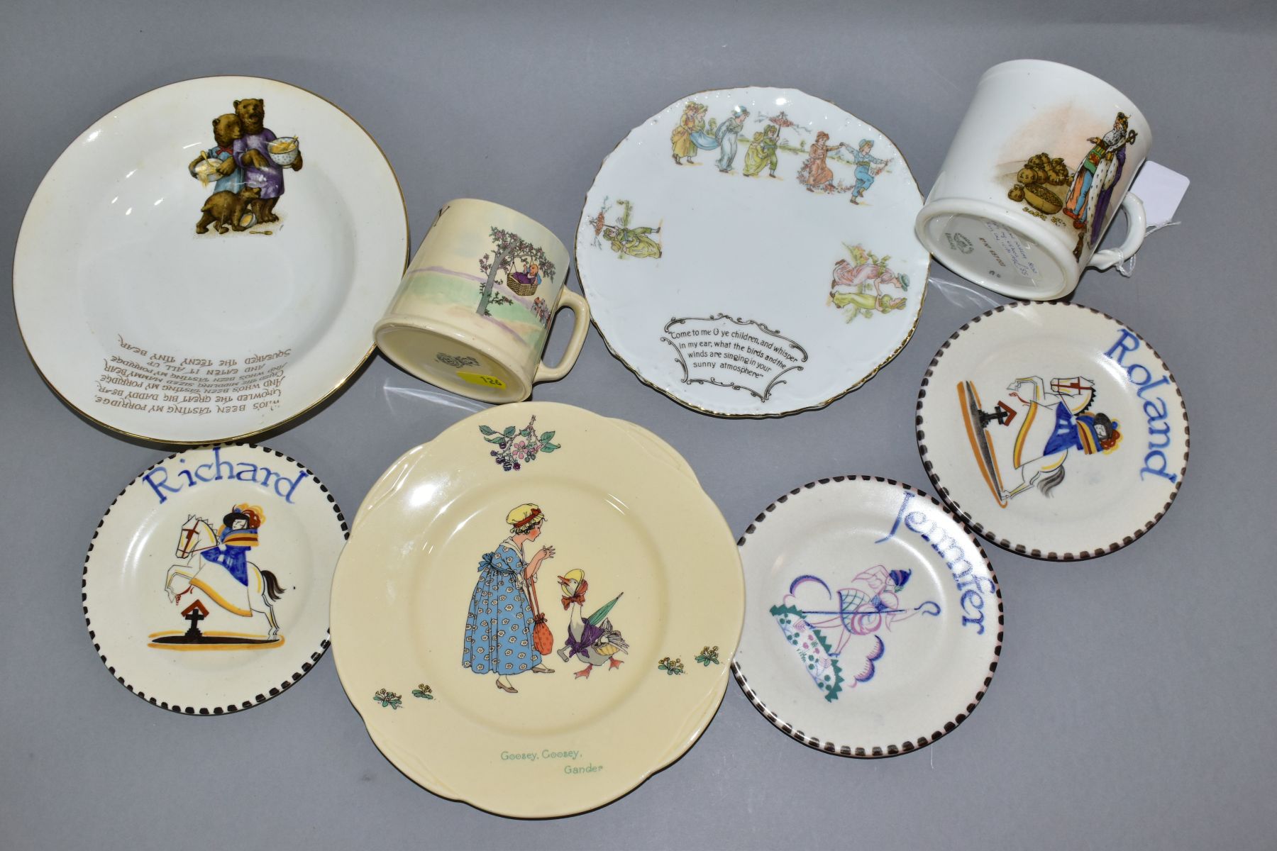 EIGHT PIECES OF ASSORTED VINTAGE NURSERY CERAMICS, comprising three Poole pottery plates painted - Image 6 of 6