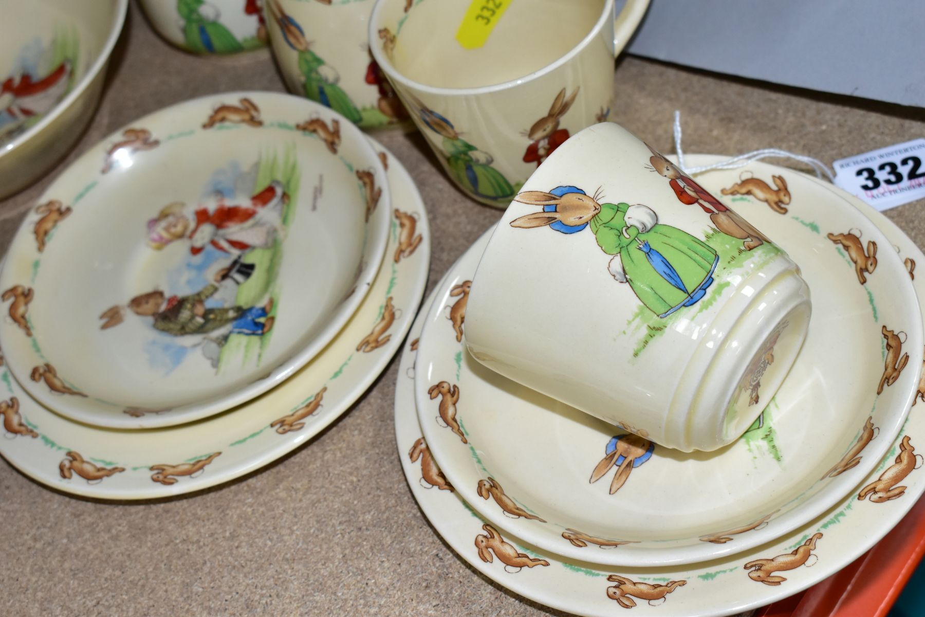 TWELVE PIECES OF ROYAL DOULTON BUNNYKINS EARTHENWARE TABLEWARES OF SCENES BY BARBARA VERNON, - Image 2 of 12