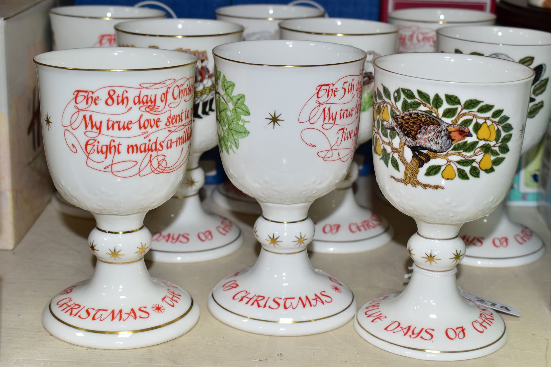 A SET OF TWELVE LIMITED EDITION ROYAL DOULTON GOBLETS, The Twelve Days of Christmas, limited to 10, - Image 5 of 6