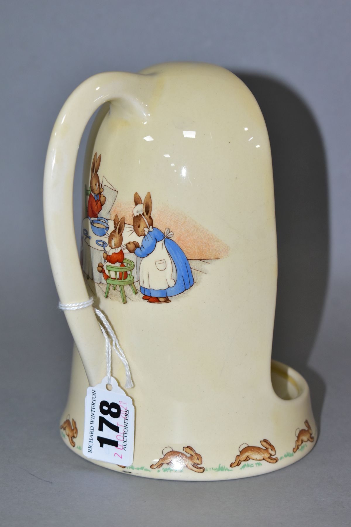 A ROYAL DOULTON BUNNYKINS EARTHENWARE CANDLE HOLDER, designed by Barbara Vernon, Bedtime In Bunks ( - Image 4 of 5