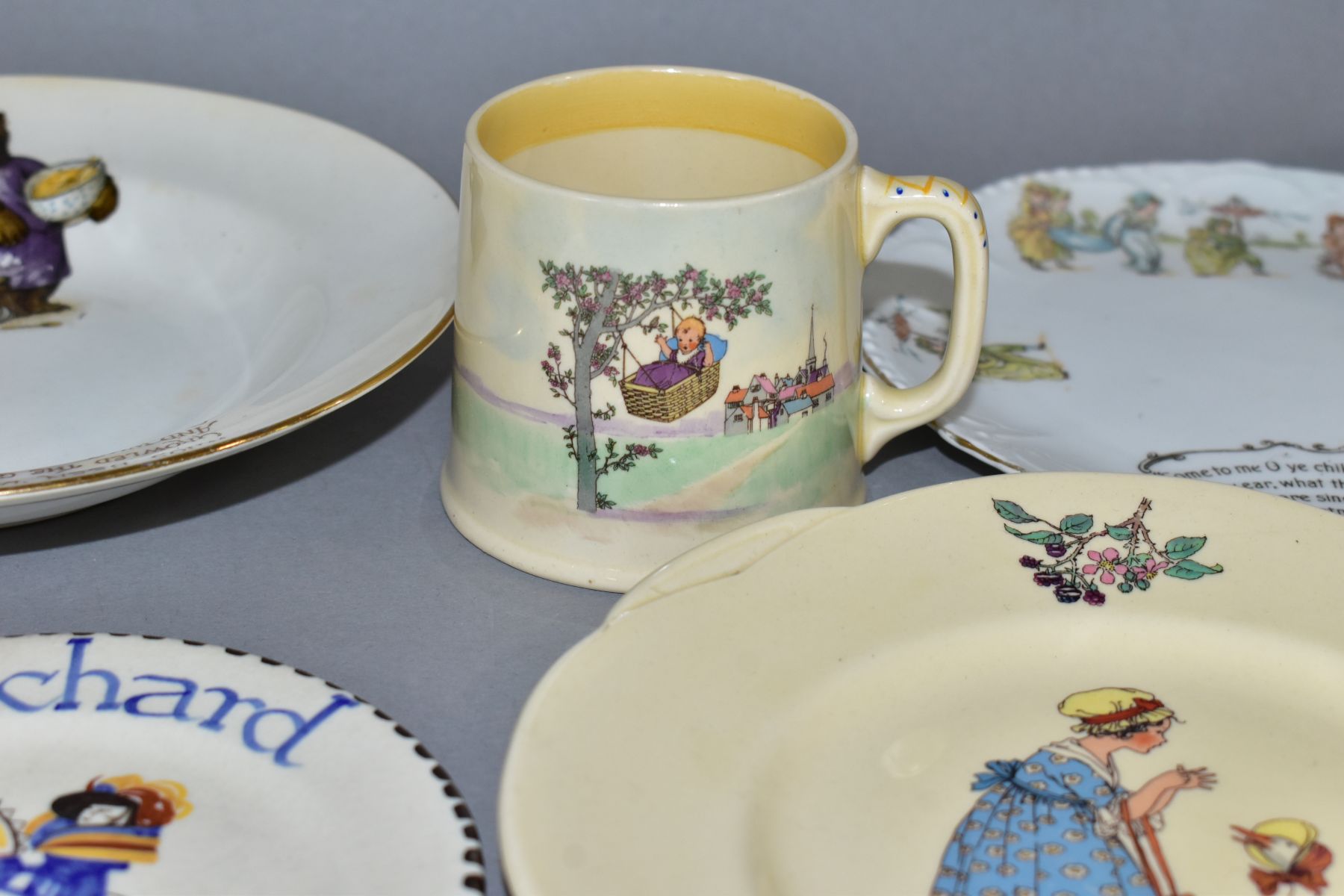 EIGHT PIECES OF ASSORTED VINTAGE NURSERY CERAMICS, comprising three Poole pottery plates painted - Image 3 of 6