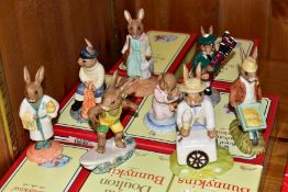 EIGHT BOXED ROYAL DOULTON BUNNYKINS FIGURES, comprising Ice Cream DB82, Aussie Surfer DB133 (Royal