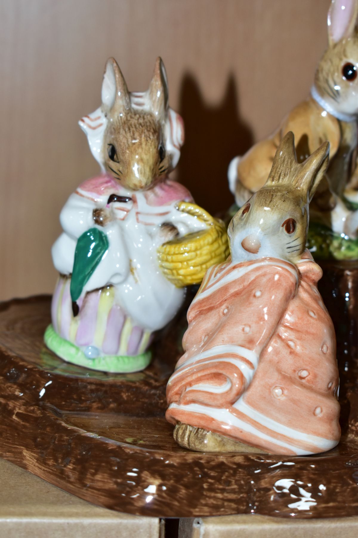 FIVE BESWICK BEATRIX POTTER FIGURES BP3C AND A BESWICK DISPLAY STAND No 2295, comprising Benjamin - Image 3 of 6