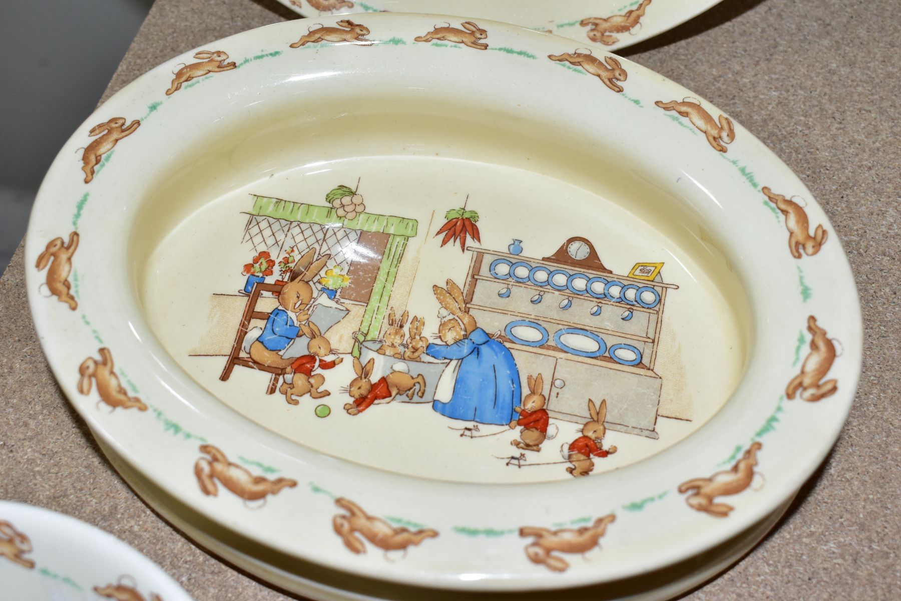 SIX PIECES OF ROYAL DOULTON BUNNYKINS EARTHENWARE TABLEWARES OF SCENES BY BARBARA VERNON AND - Image 4 of 13