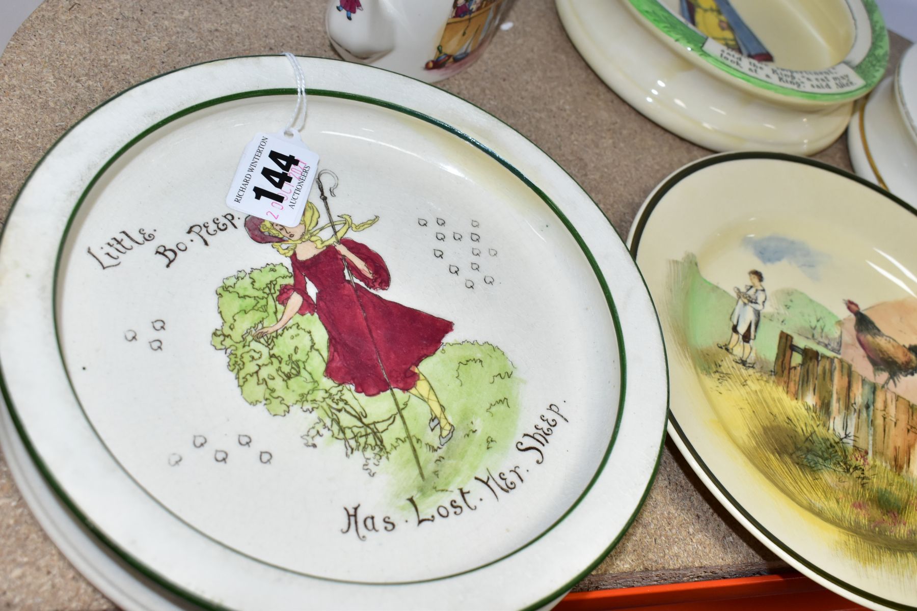 A GROUP OF ROYAL DOULTON NURSERY WARES, comprising three baby plates Nursery Rhyme B 'Little Bo - Image 6 of 11