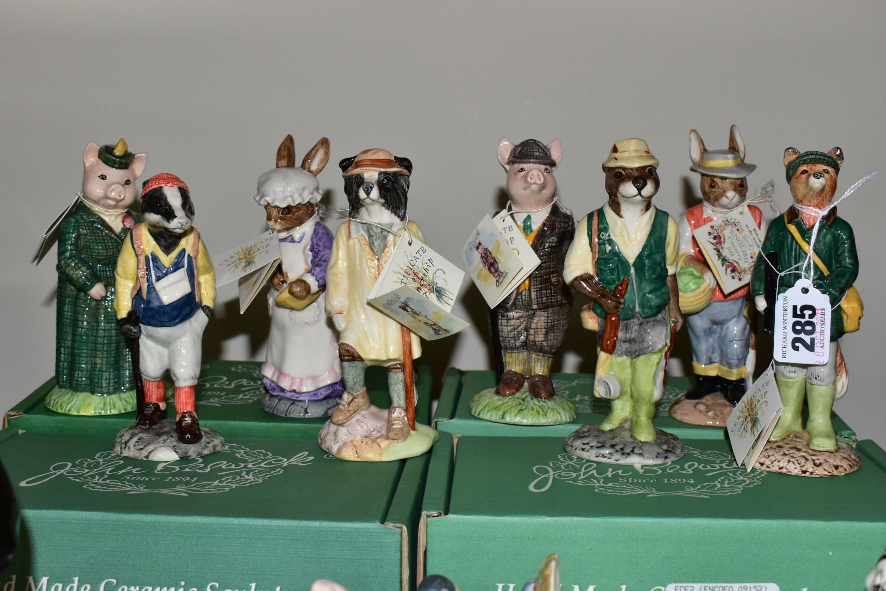 EIGHT BOXED BESWICK FIGURES FROM ENGLISH COUNTRY FOLK SERIES, comprising Huntsman Fox ECF1,