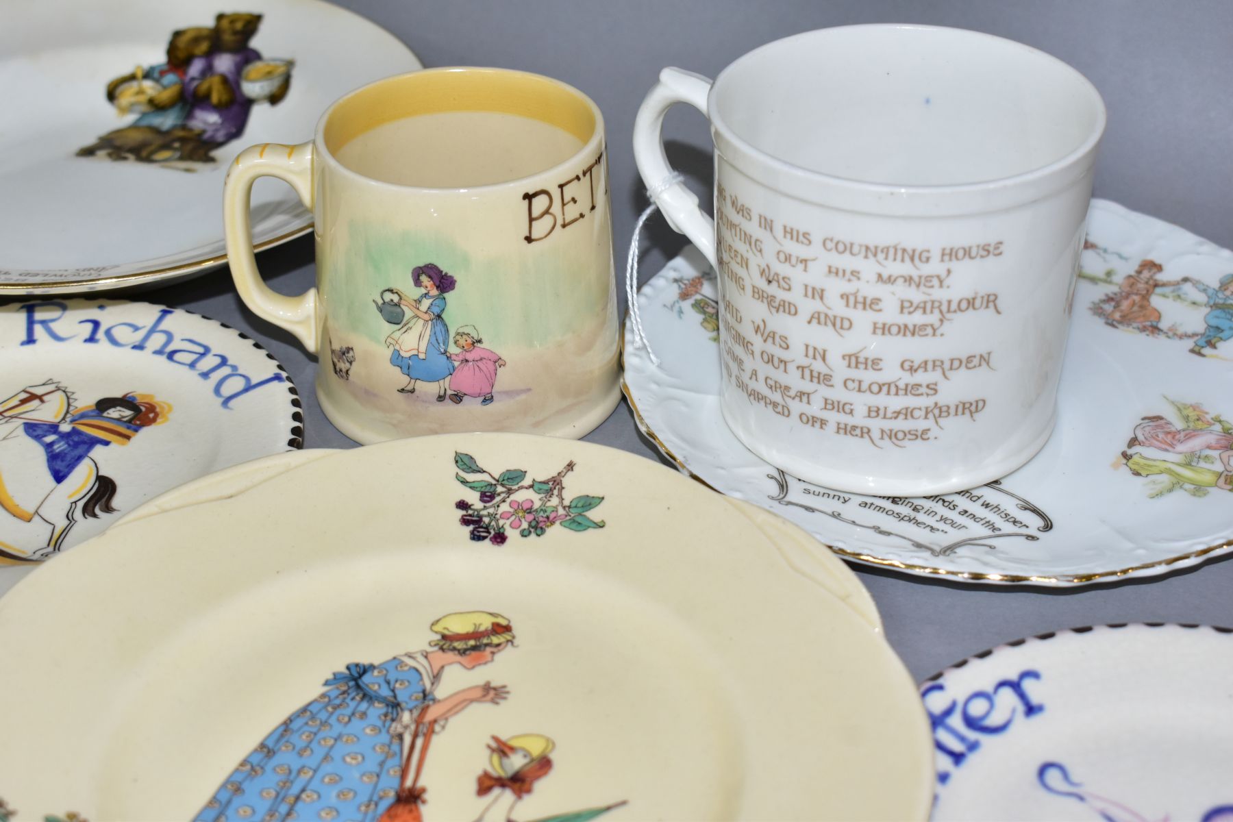 EIGHT PIECES OF ASSORTED VINTAGE NURSERY CERAMICS, comprising three Poole pottery plates painted - Image 4 of 6