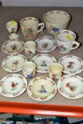 FIFTEEN PIECES OF ROYAL DOULTON BUNNYKINS EARTHENWARE TABLEWARES DESIGNS BY BARBARA VERNON AND