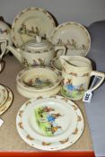 EIGHT PIECES OF ROYAL DOULTON BUNNYKINS EARTHENWARE TABLEWARES OF SCENES BY BARBARA VERNON,