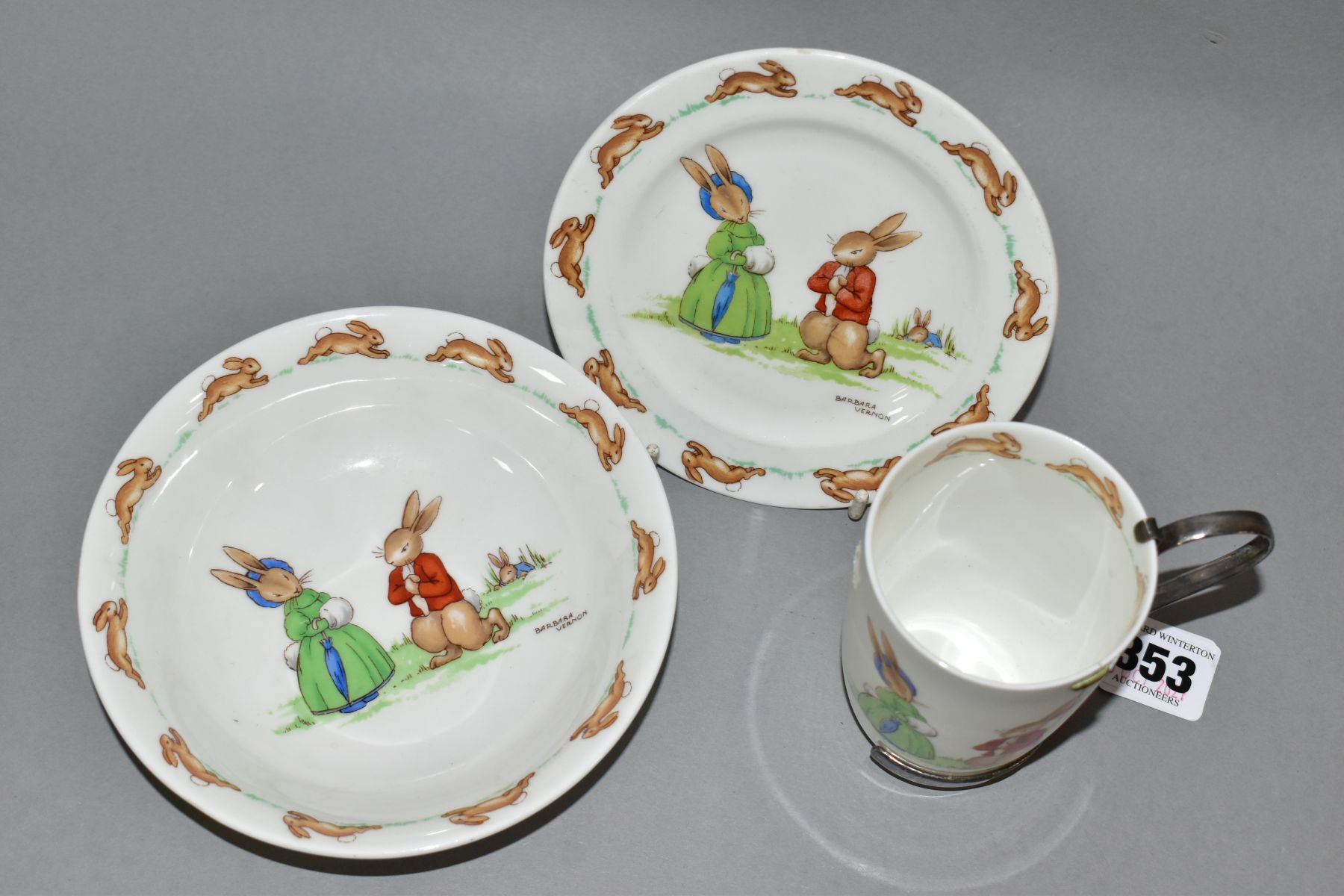 THREE PIECES ROYAL DOULTON FINE WHITE CHINA PROPOSAL SCENES HW11 BY BARBARA VERNON, comprising a - Image 2 of 9